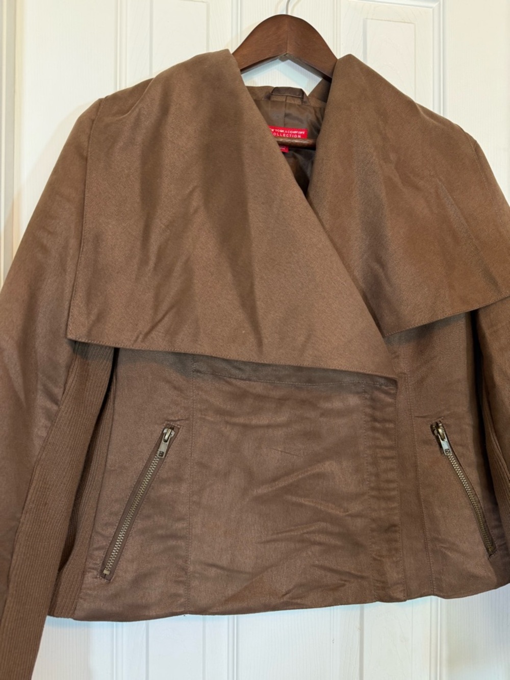 New York & Company Collection Asymmetrical Faux Suede Brown Jacket Size M - Picture 2 of 14